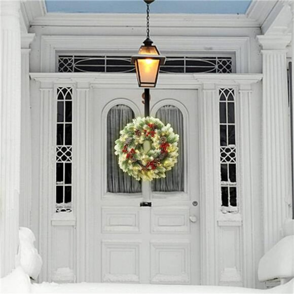 16 Inch Pre-Lit Christmas Wreath with Metal Hanger, Light Up Mountain Fir Pine - Picture 4 of 6